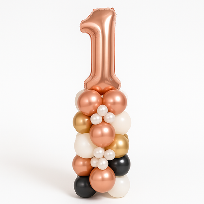 Columna de Globos con Número Metalizada (1,5 m) –Cromada, Sin Helio