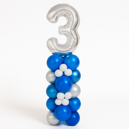 Columna de Globos con Número Metalizada (1,5 m) –Cromada, Sin Helio