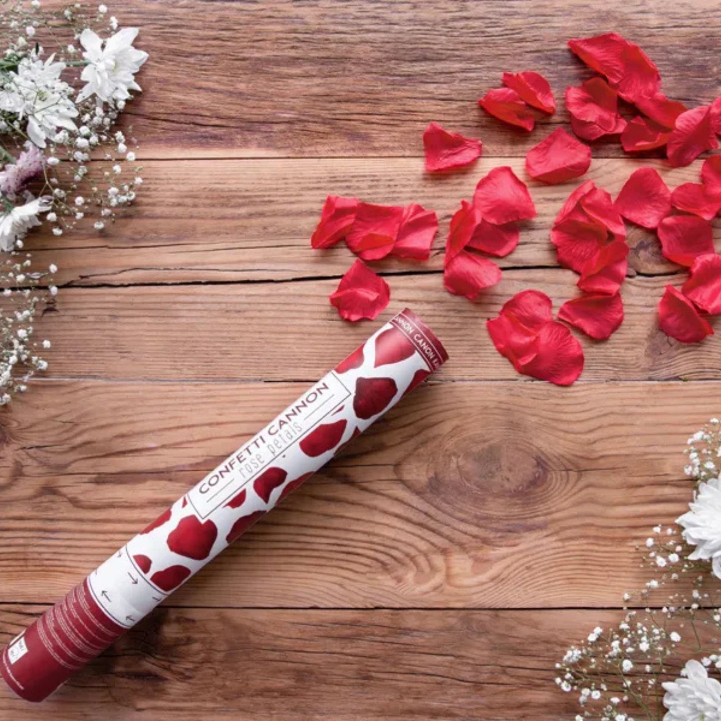 Cañón de Confeti con Pétalos de Rosa Rojo - 3 Tamaños