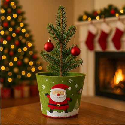 Green flower pot cover with Santa Claus, 10 cm
