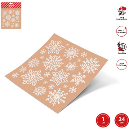 Decoración Adhesiva Copos de Nieve Blancos - Efecto Glitter