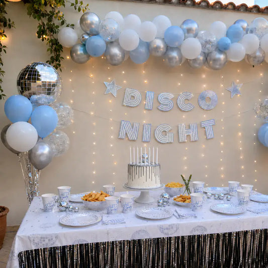 Decoración Fiesta Disco | Tonos Plateados - Narosa Sweet Party Barcelona