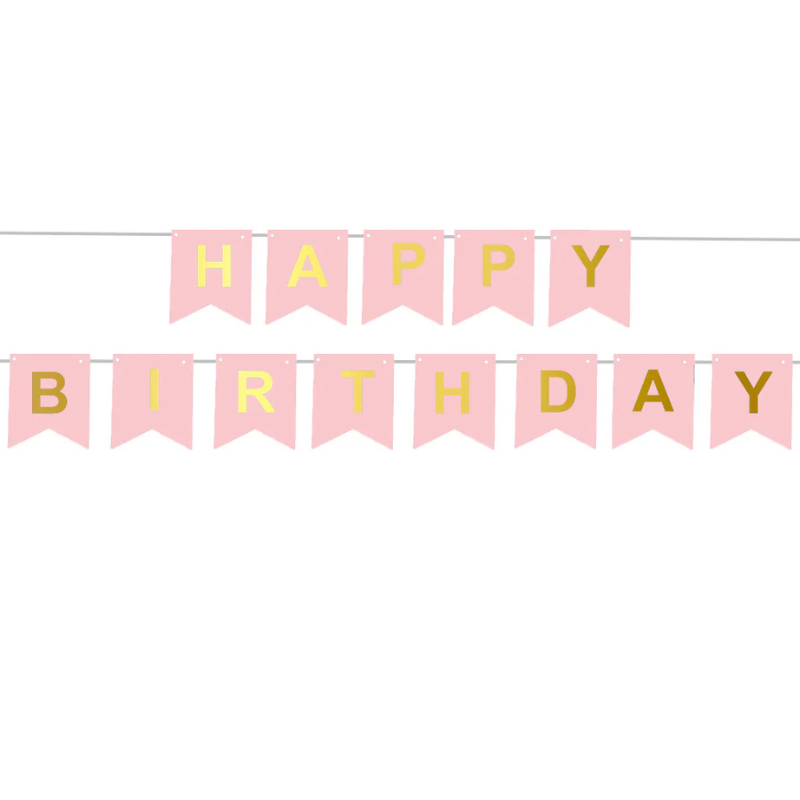 Banner feliz cumpleaños rosa 5 m 13 banderas de papel