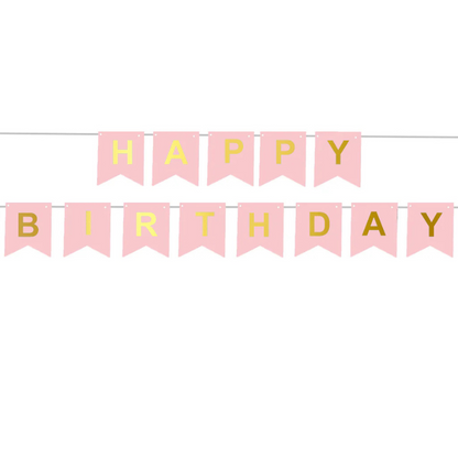 Banner feliz cumpleaños rosa 5 m 13 banderas de papel