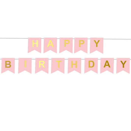 Banner feliz cumpleaños rosa 5 m 13 banderas de papel