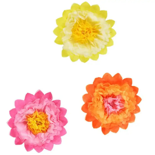Decoración de Flores de Papel Seda 35 cm - Pack de 3, Colores Mixtos - Narosa Sweet Party Barcelona