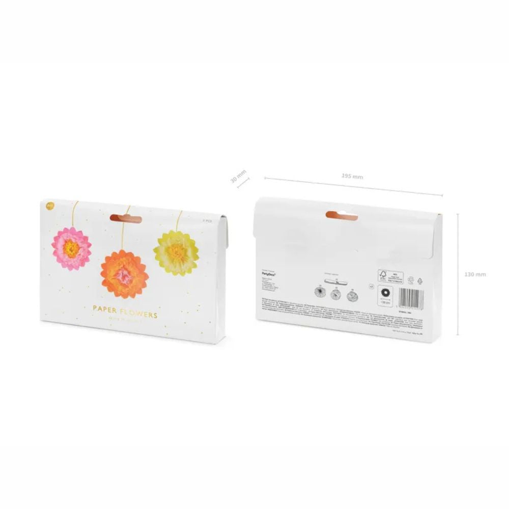 Decoració de Flors de Paper Seda 35 cm - Pack de 3, Colors Mixts