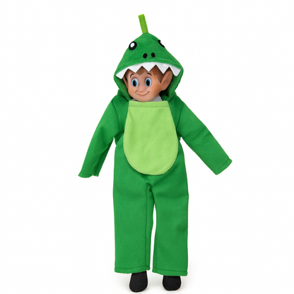 Elfo Elfie con disfraz de dinosaurio verde Elves Behavin’ Badly