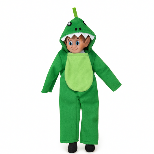 Elfo Elfie con disfraz de dinosaurio verde Elves Behavin’ Badly