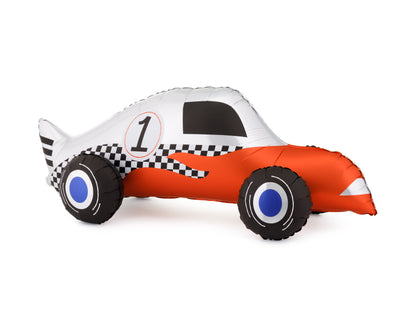 Globo coche de carreras naranja y blanco número 1