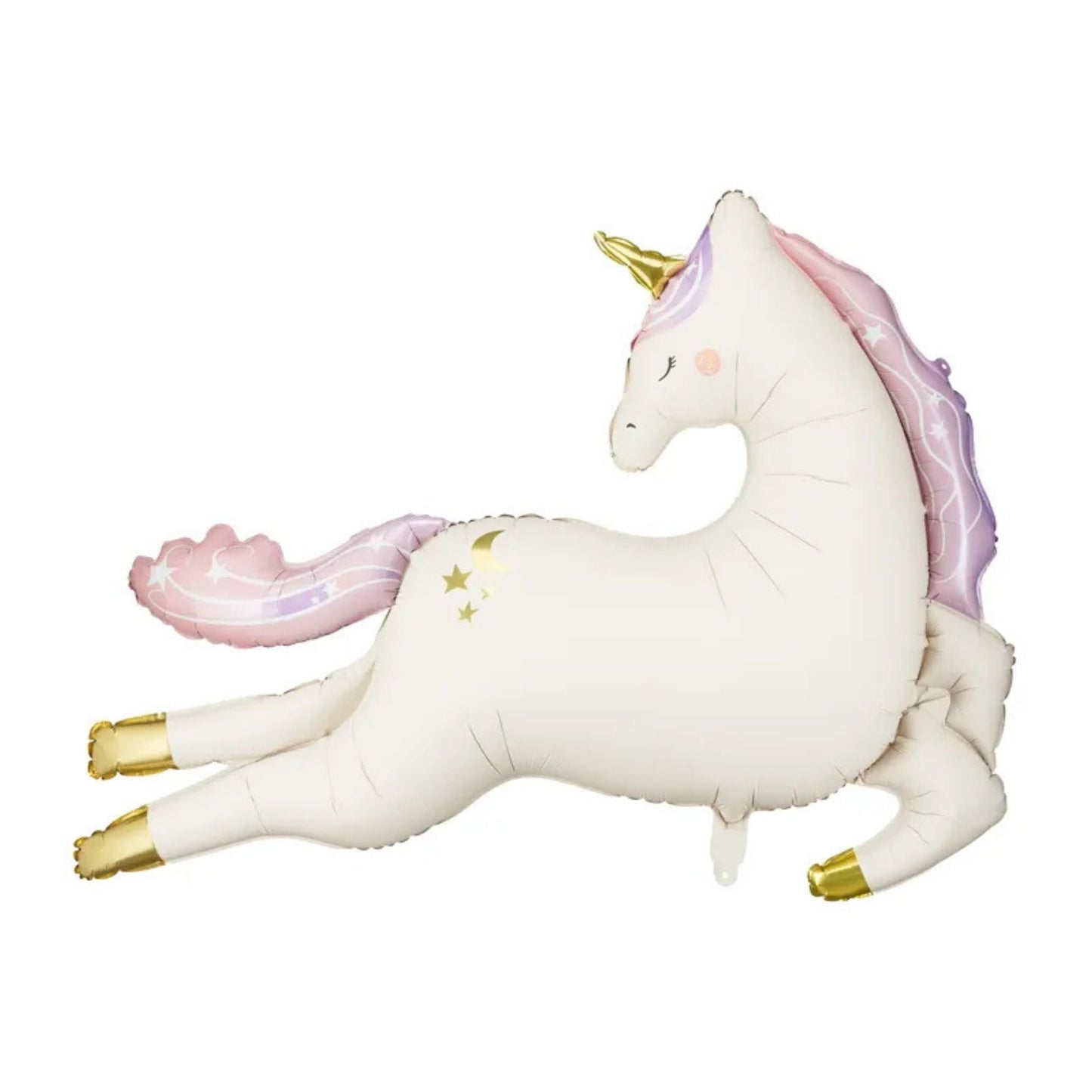 Globo de Foil Unicornio 113x83 cm - Beige, Dorado y Arcoíris