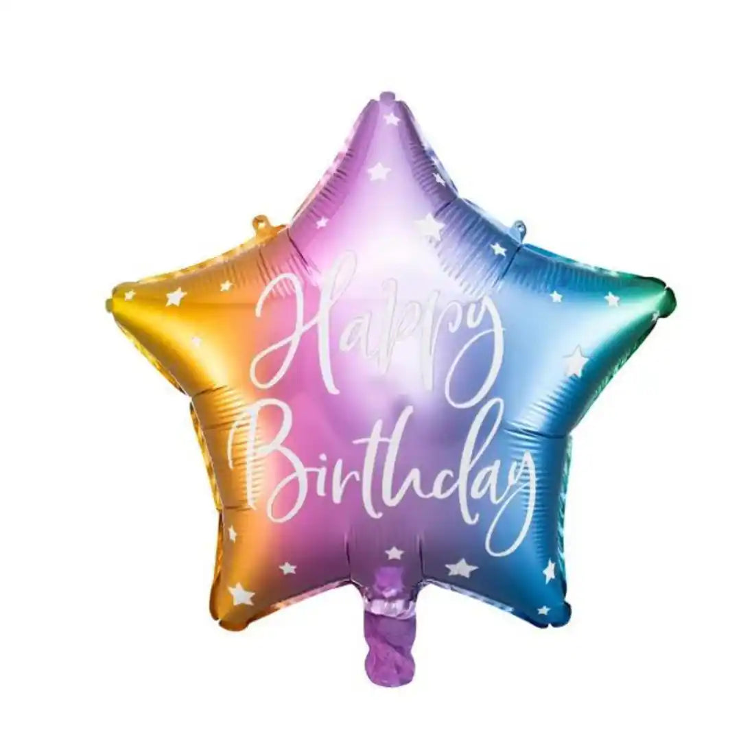 Globo Estrella Happy Birthday 40 cm - Colores Surtidos, Aire o Helio - Narosa Sweet Party Barcelona