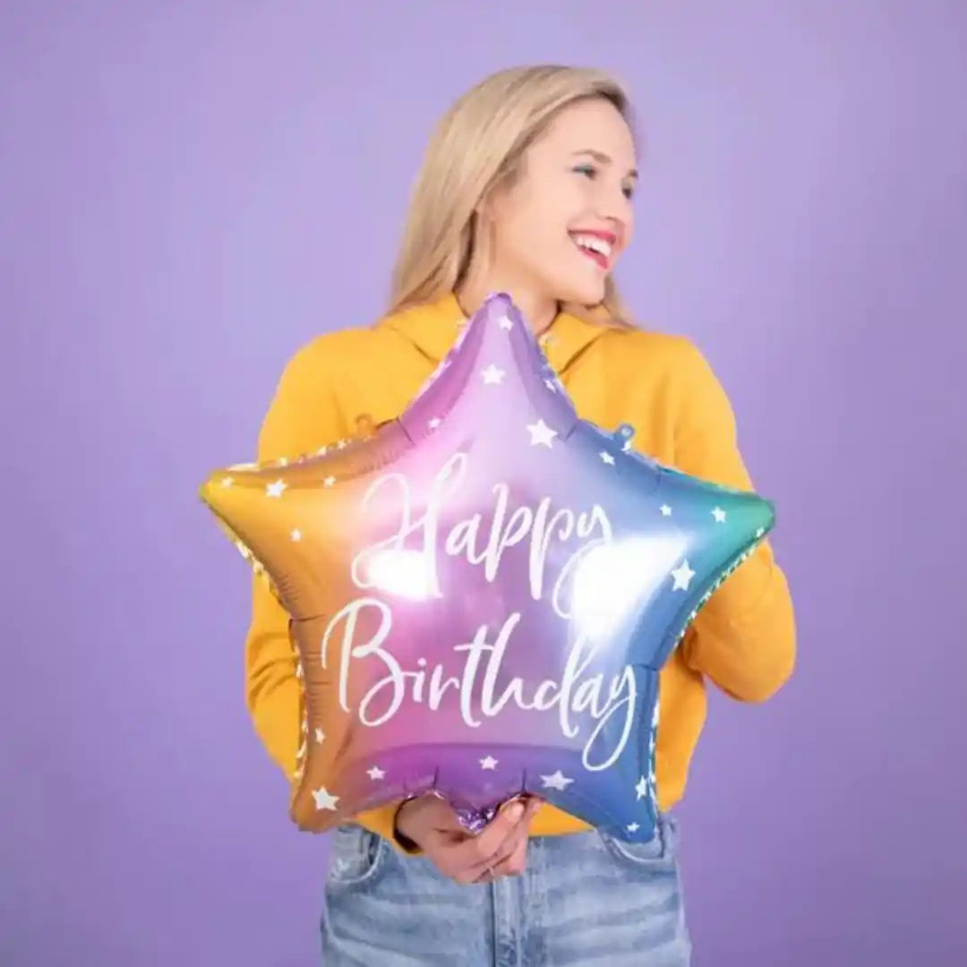 Globo Estrella Happy Birthday 40 cm - Colores Surtidos, Aire o Helio - Narosa Sweet Party Barcelona