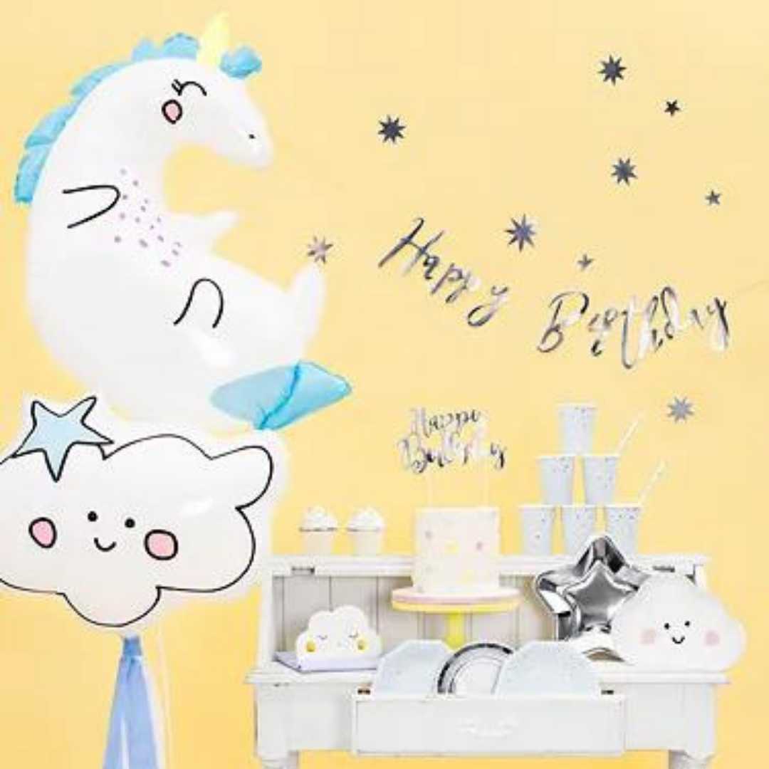 White and Blue Unicorn Balloon