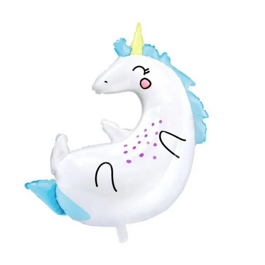 White and Blue Unicorn Balloon