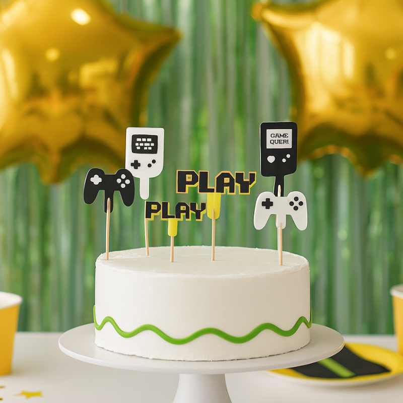 Set de 6 toppers de videojuegos para postres
