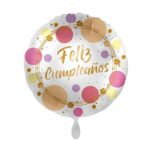 Globo foil Feliz Cumpleaños con diseño Shiny Dots multicolor de 46 cm para decoración de fiestas infantiles