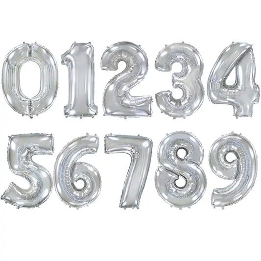 Globo Foil Números Plateado 72 cm - Aire o Helio