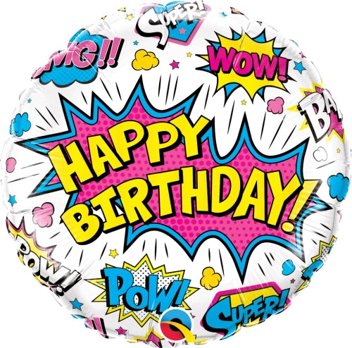 18" Round Foil Balloon White Superhero Birthday