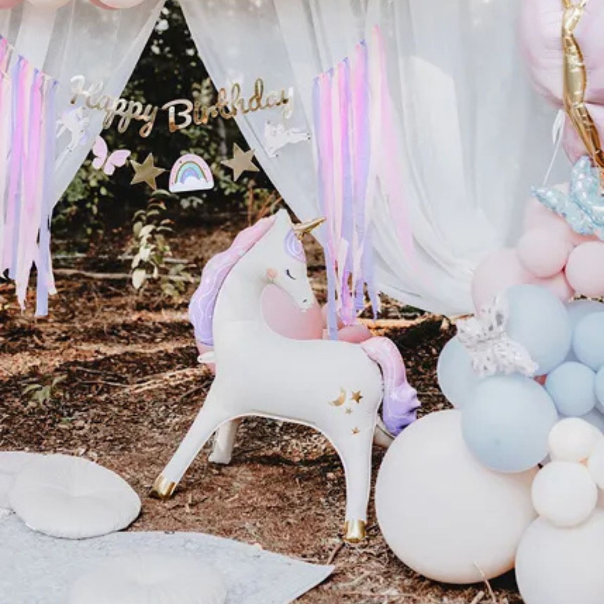 globo de pie de unicornio blanco