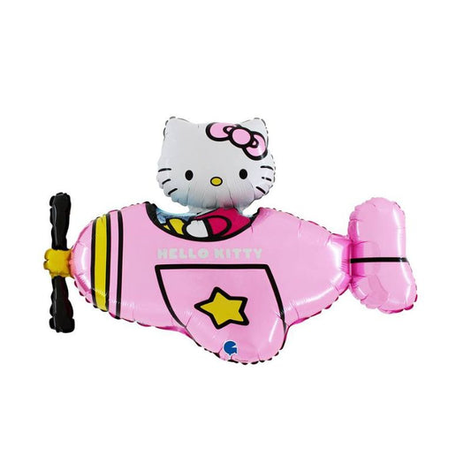 Globo de Hello Kitty de 76x52 cm con forma de avioneta rosa.