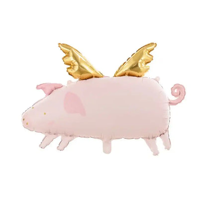 Globo Metálico Cerdito Rosa 70x45 cm - Detalles Dorados, Aire o Helio - Narosa Sweet Party Barcelona