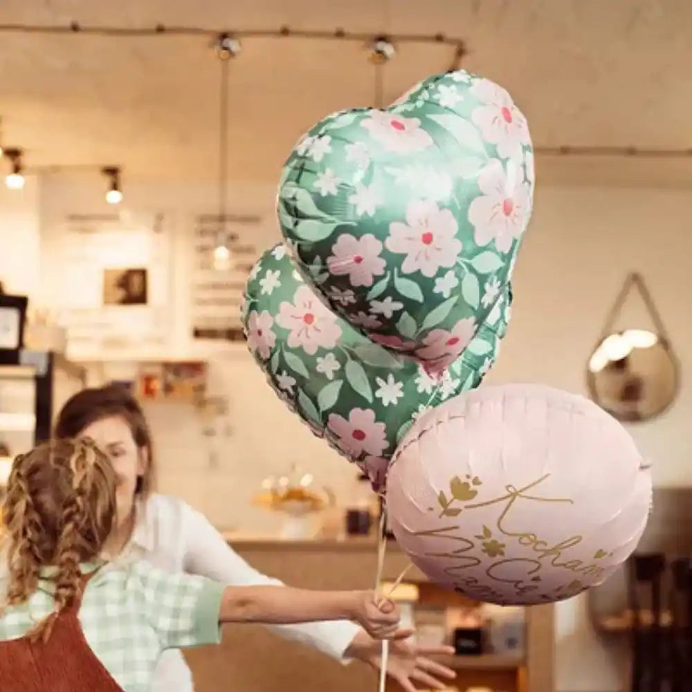 Globo Metálico Corazón con Flores 45 cm - Apto para Aire y Helio - Narosa Sweet Party Barcelona