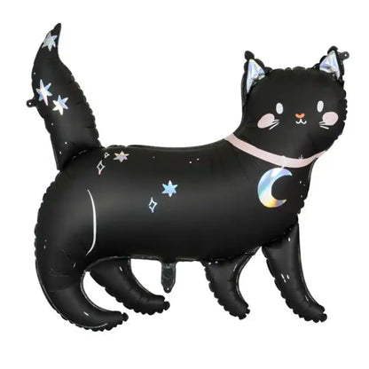 Globo Metálico Gato Negro 96x95 cm - Acabado Holográfico, Apto para Helio y Aire