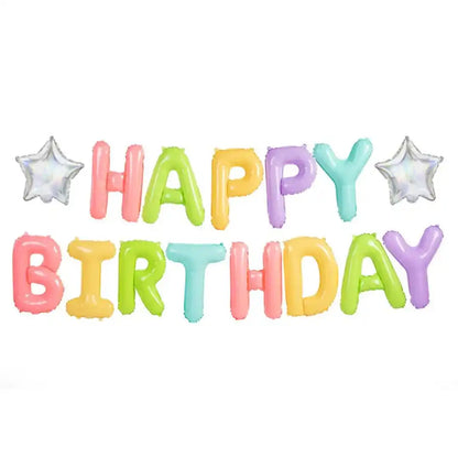 Globo Metálico Happy Birthday 395x35 cm - Multicolor Pastel con Estrellas - Narosa Sweet Party Barcelona