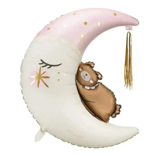 Metallic Balloon Teddy Bear on the Moon 80x98 cm - Suitable for air and helium