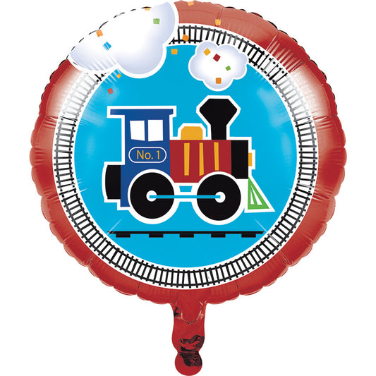 Globo foil redondo con diseño de tren colorido.