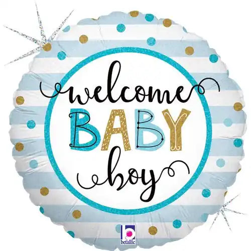 Globo Aluminio Redondo Welcome Baby Boy 45 cm | Apto Aire y Helio - Narosa Sweet Party Barcelona