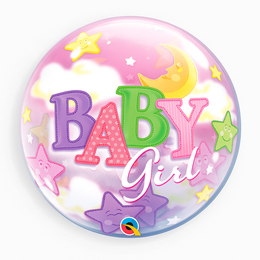 Globo burbuja 56 cm con luna y estrellas para niña.