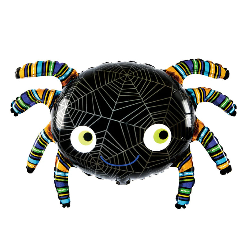 Globo foil araña colorida 89×61 cm para Halloween infantil.
