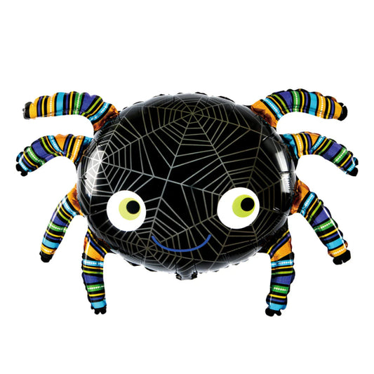 Globo foil araña colorida 89×61 cm para Halloween infantil.