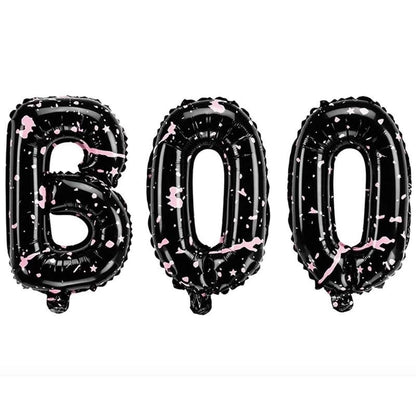 Globo “BOO” negro con rosa 65×35 cm para Halloween.