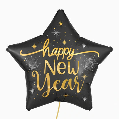 Globo foil estrella negra 91 cm Happy New Year XL