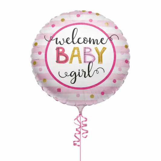 Globo foil hinchado con helio welcome baby girl rosa