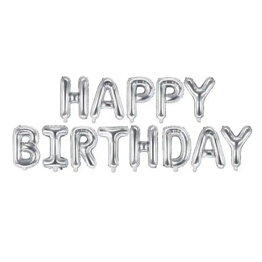 Globo Letras Happy Birthday Plateado 340 x 35 cm | Apto Aire - Narosa Sweet Party Barcelona