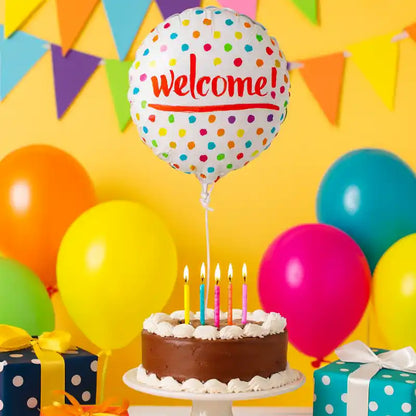 Globo Aluminio Welcome 45 cm – Lunares de Colores - Narosa Sweet Party Barcelona