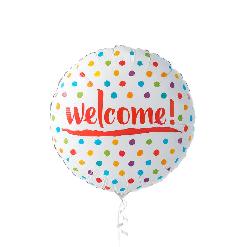 Globo circular Welcome con lunares de colores