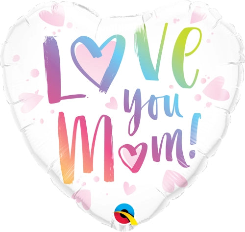 Globo forma de corazón Blanco Love you mom a colores