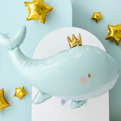 Metallic Blue Whale Balloon 78x50 cm - Suitable for Air and Helium