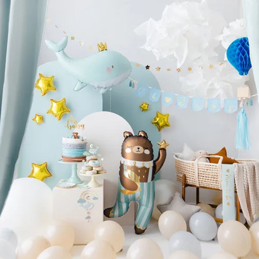 Metallic Blue Whale Balloon 78x50 cm - Suitable for Air and Helium