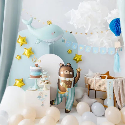 Metallic Blue Whale Balloon 78x50 cm - Suitable for Air and Helium