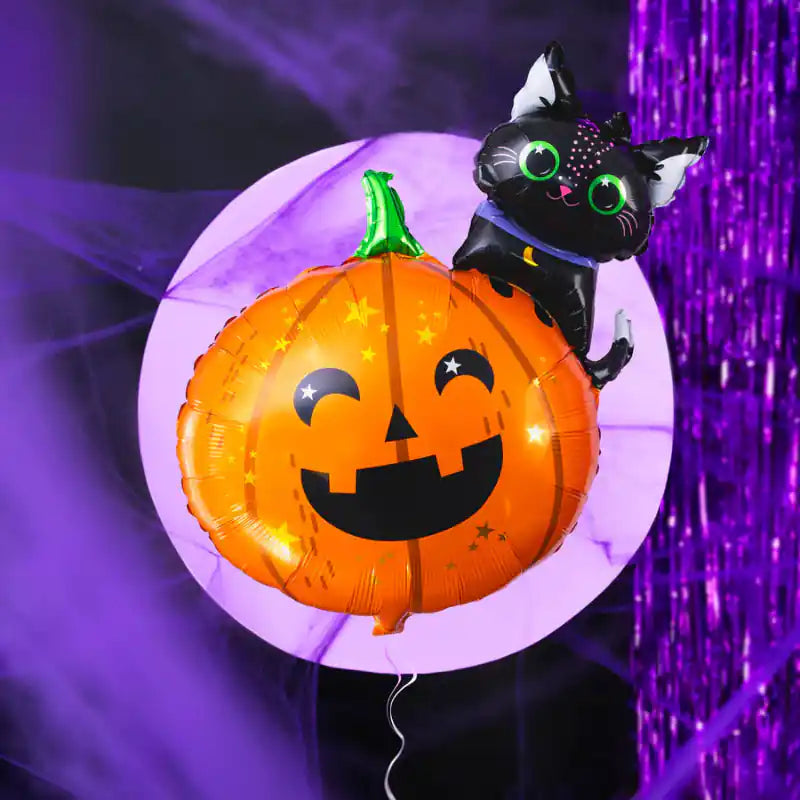 Globo de aluminio Calabaza con gatito Halloween 69x84 cm - Narosa Sweet Party Barcelona