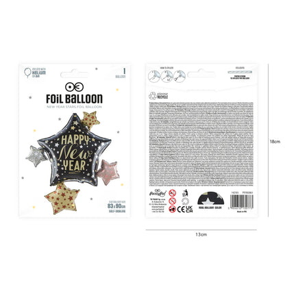 Globo Foil Feliz Año Nuevo Estrellas 83x90 cm