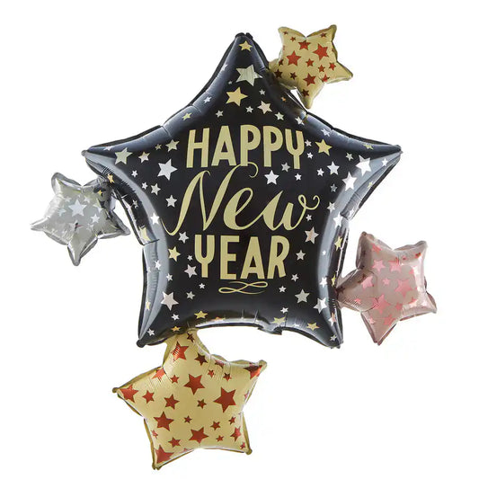 Globo Foil Feliz Año Nuevo Estrellas 83x90 cm - Narosa Sweet Party Barcelona