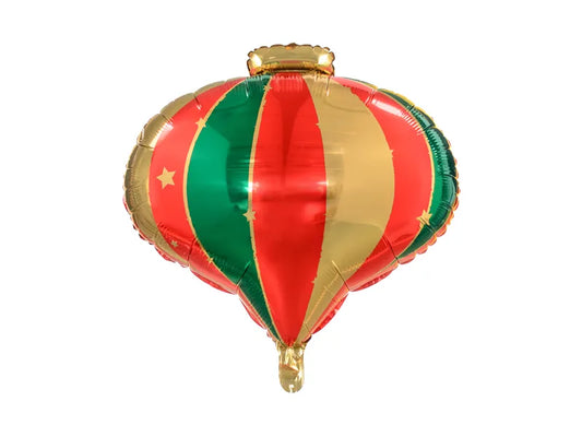 Globo de Aluminio Bola de Navidad, 51x49 cm, Rojo con Verde y Dorado