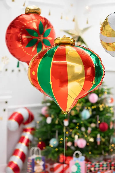 Globo de Aluminio Bola de Navidad, 51x49 cm, Rojo con Verde y Dorado